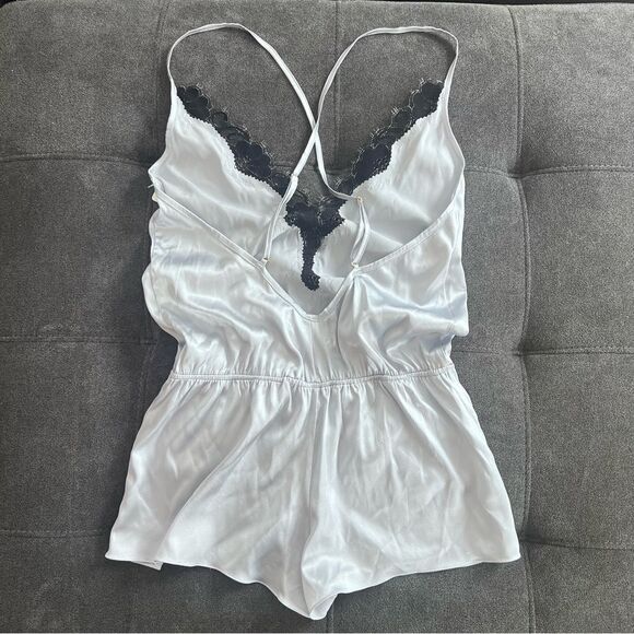 Salua Stardust Silver-Grey & Black Silk Mini Romper Lingerie - Picture 10 of 14